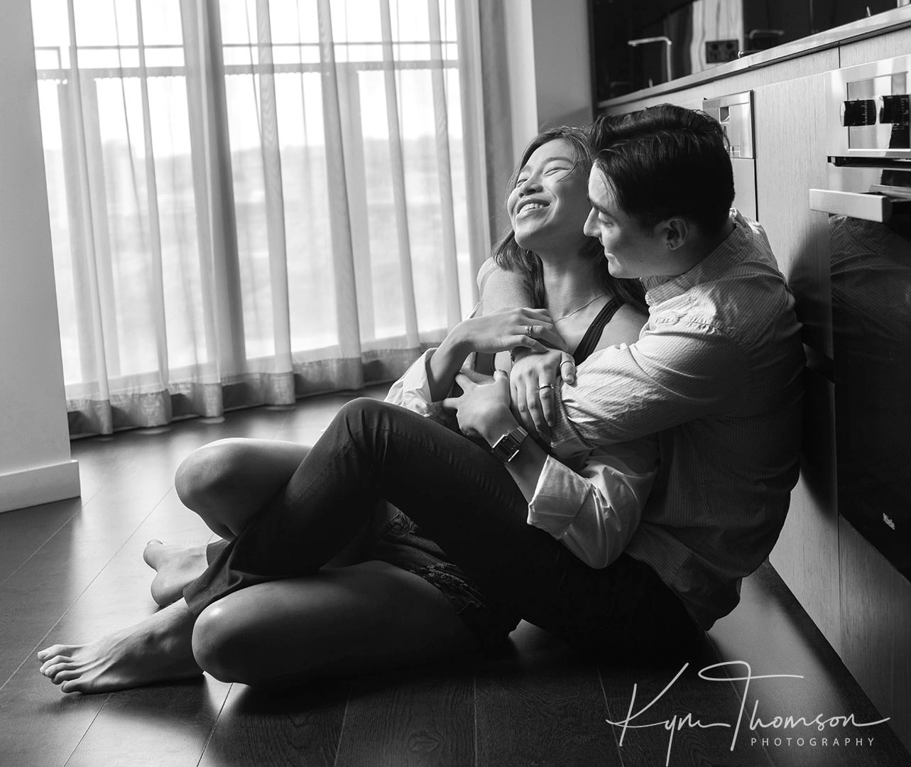 Romantic couple portrait warm light